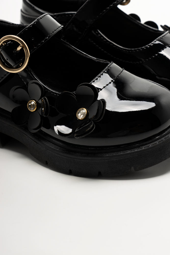 Bow Trim Chunky Shoes Black (2)