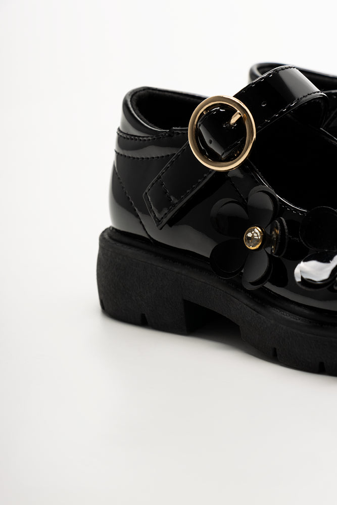 Bow Trim Chunky Shoes Black (3)