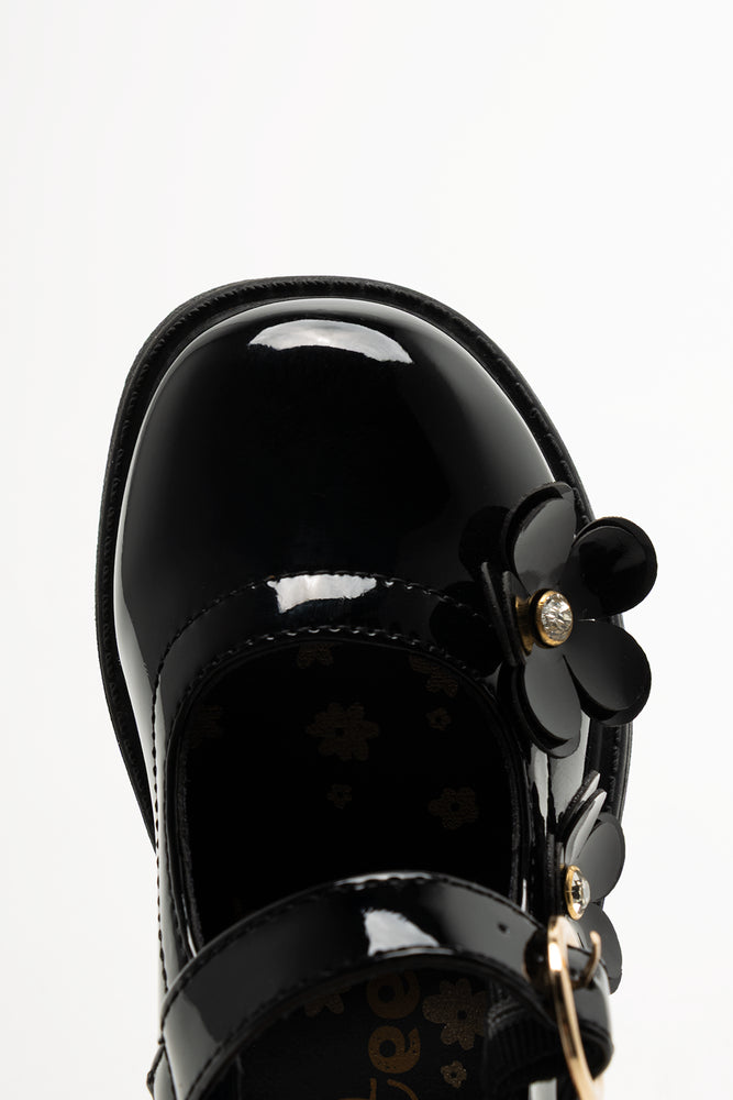 Bow Trim Chunky Shoes Black (4)