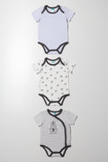 3 Pack Short Sleeve Bodyvests Blue, White And Grey