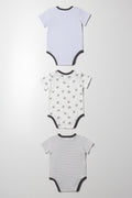 3 Pack Short Sleeve Bodyvests Blue, White And Grey (2)