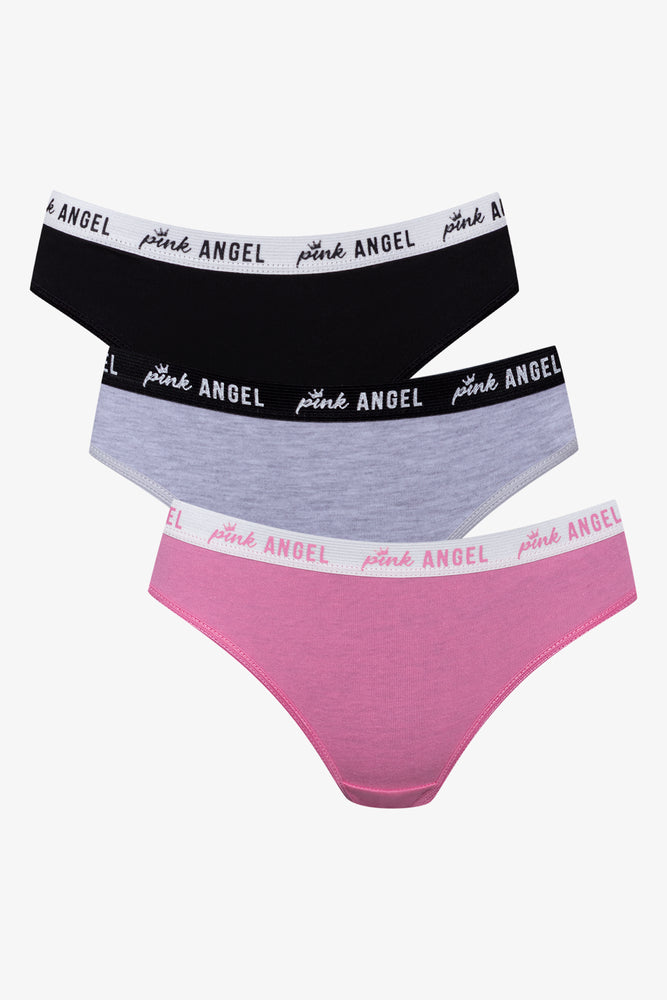 3 Pack Bikini Panties Pink, Black And Grey