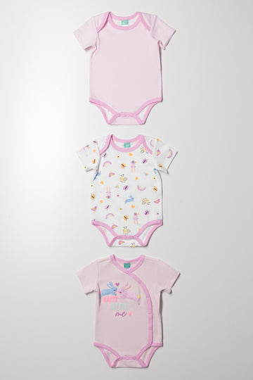 3 Pack Short Sleeve Bodyvests Pink