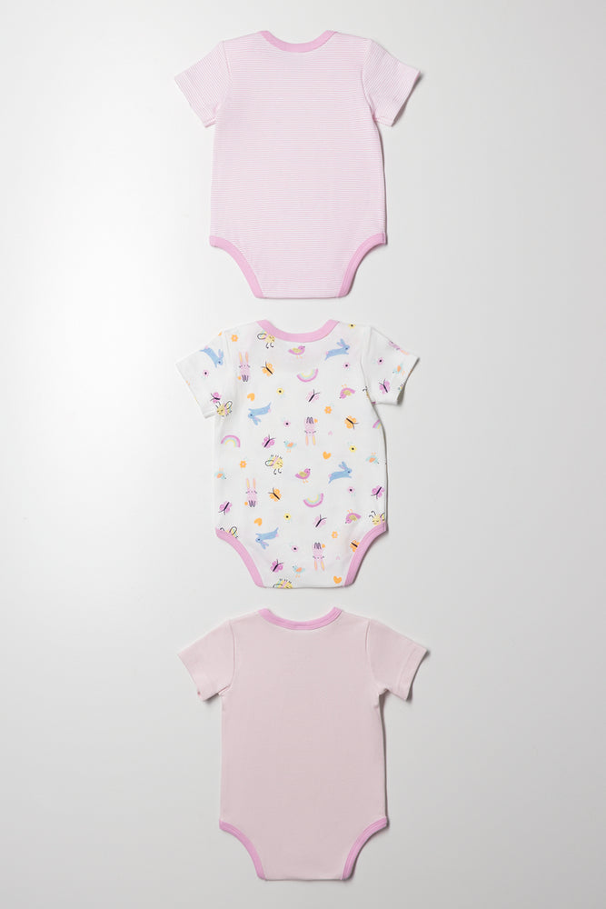 3 Pack Short Sleeve Bodyvests Pink (2)