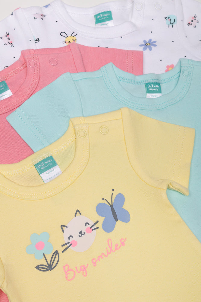 4 Pack Short Sleeve Bodyvest Pink, Yellow Blue And White