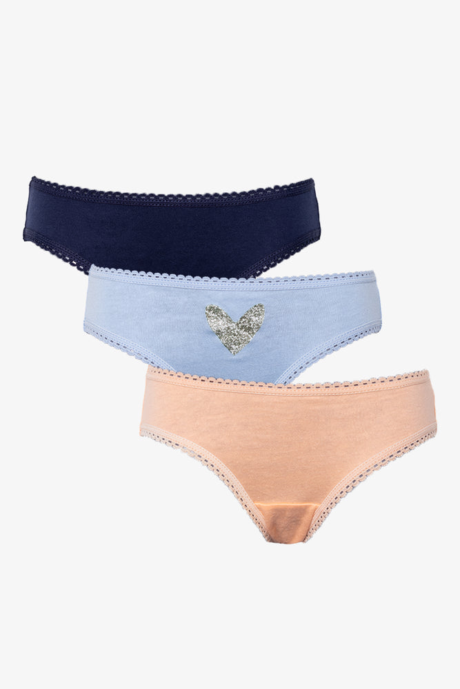 3 Pack Bikini Panties Purple, Blue And Peach