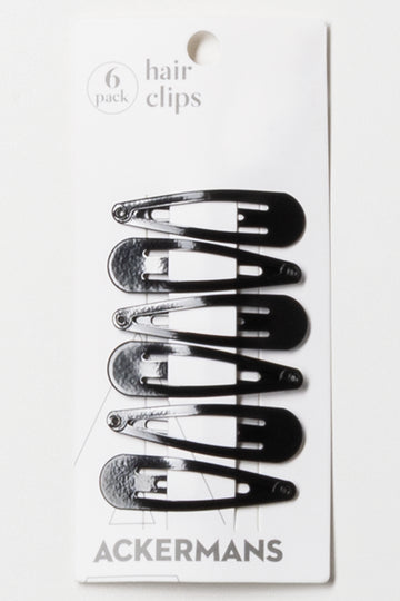 6 Pack 5Cm Hair Clips Black