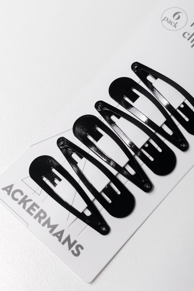 6 Pack 5Cm Hair Clips Black