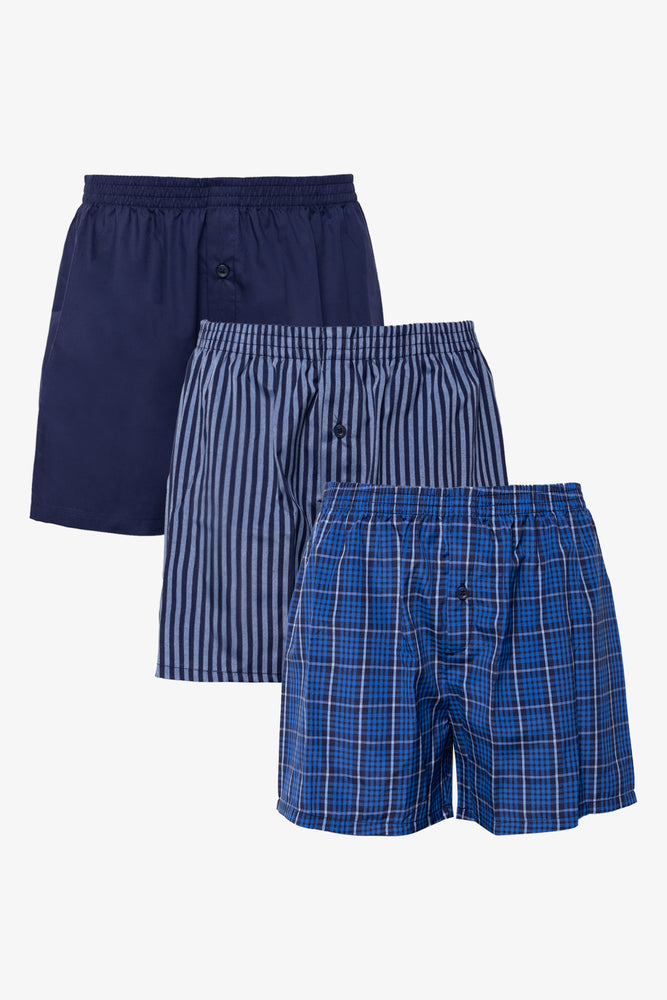 3 Pack Woven Boxers Blue
