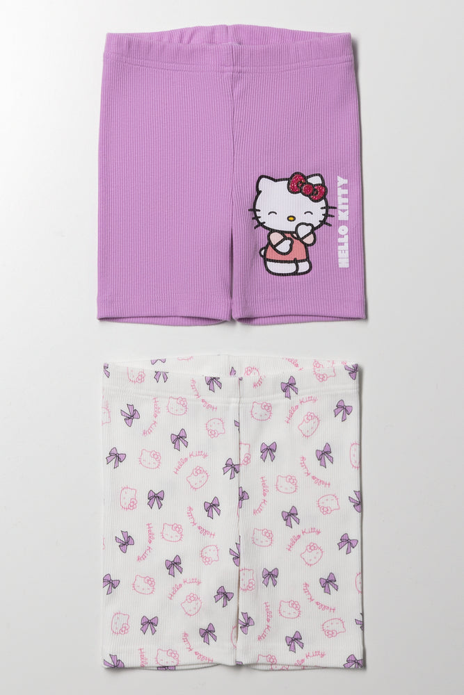 Hello Kitty 2 Pack Rib Cycling Shorts Purple And White