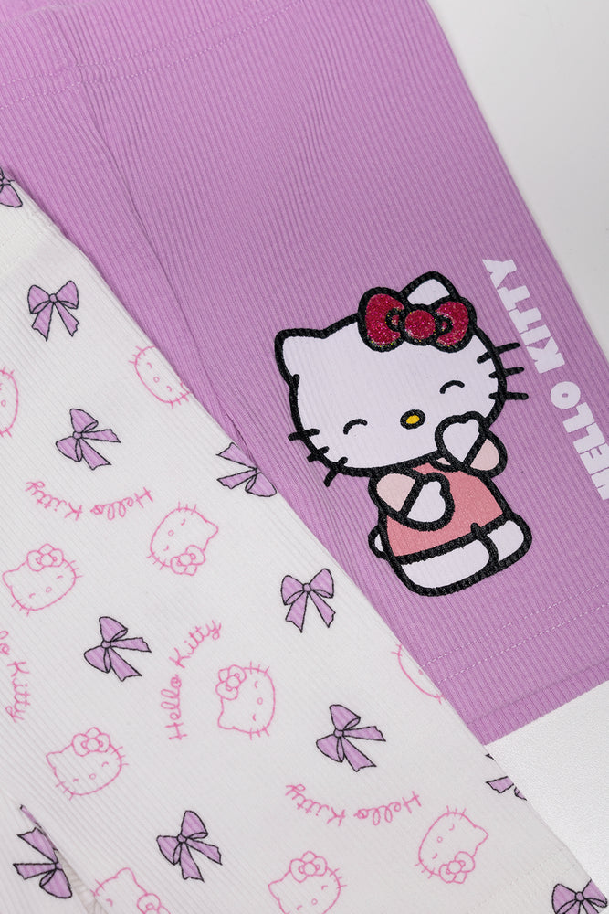 Hello Kitty 2 Pack Rib Cycling Shorts Purple And White