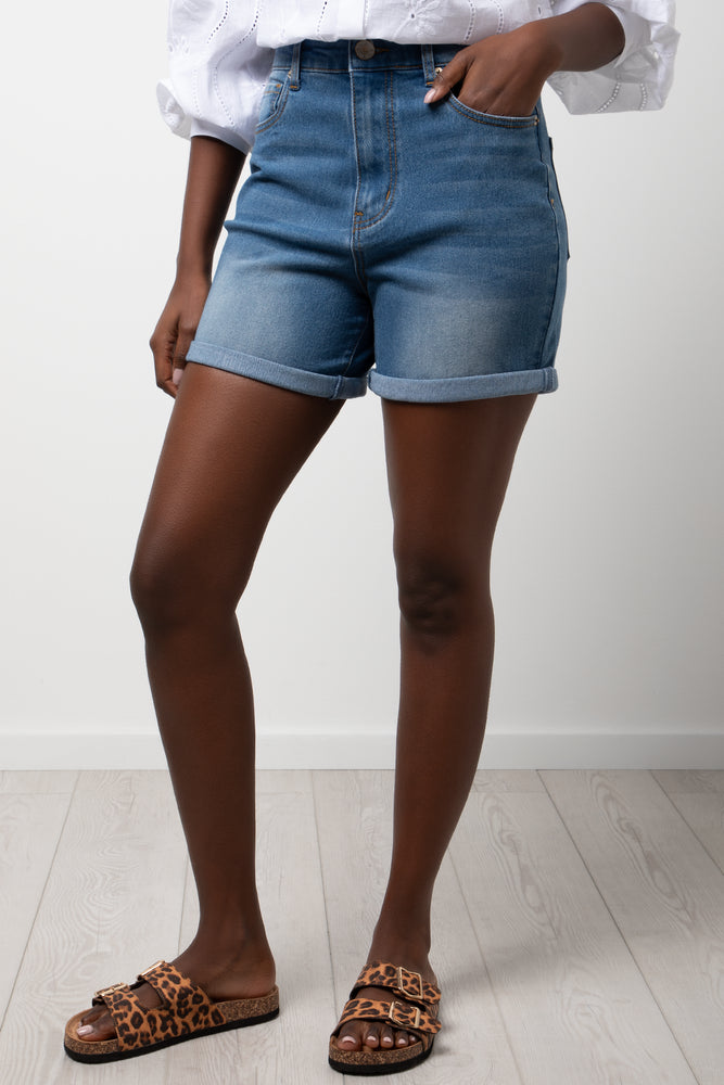 High Rise Bermuda Shorts Blue
