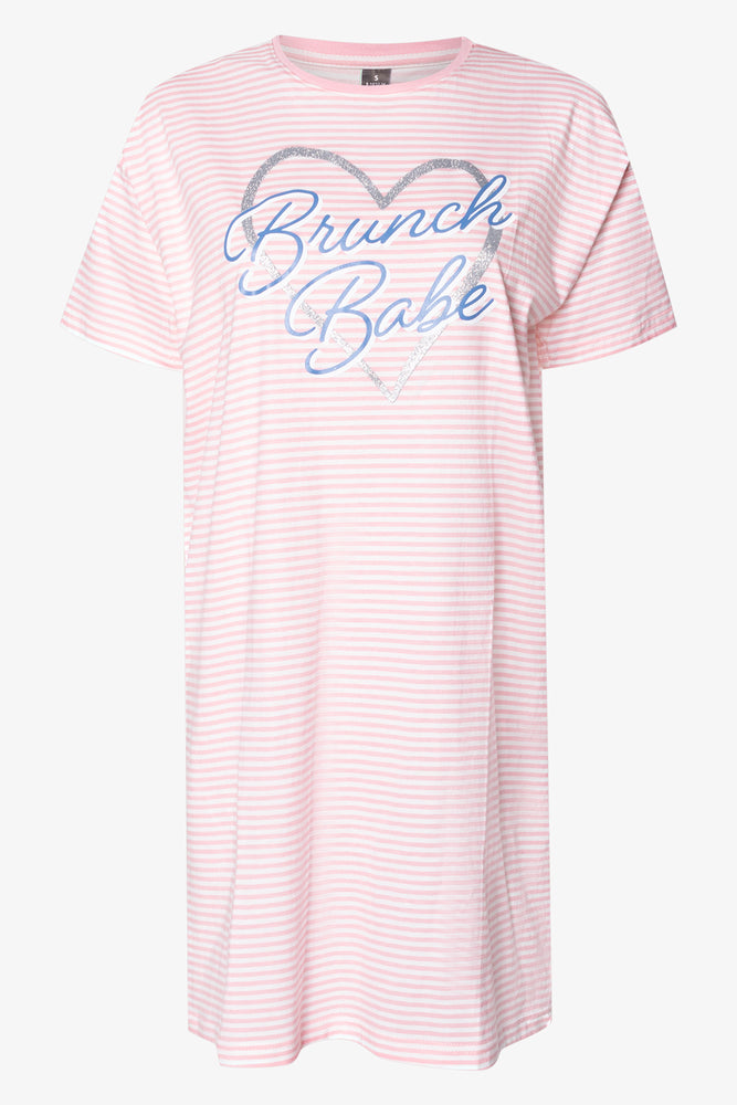 Brunch Babe Stripe Sleepshirt Pink
