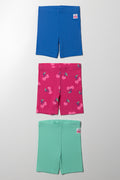 3 Pack Ribbed Cycle Shorts Blue, Green & Pink