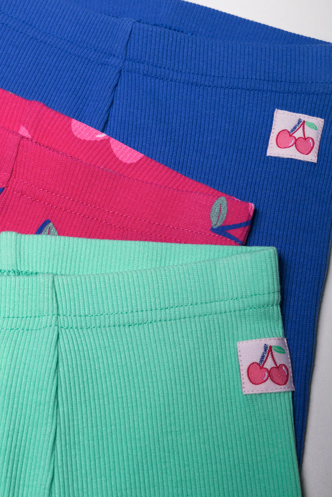 3 Pack Ribbed Cycle Shorts Blue, Green & Pink