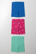 3 Pack Ribbed Cycle Shorts Blue, Green & Pink (2)