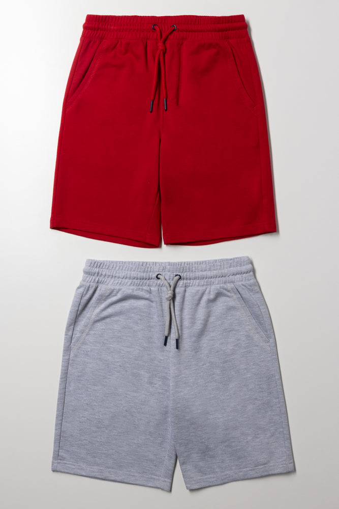 2 Pack Knit Shorts Red And Grey