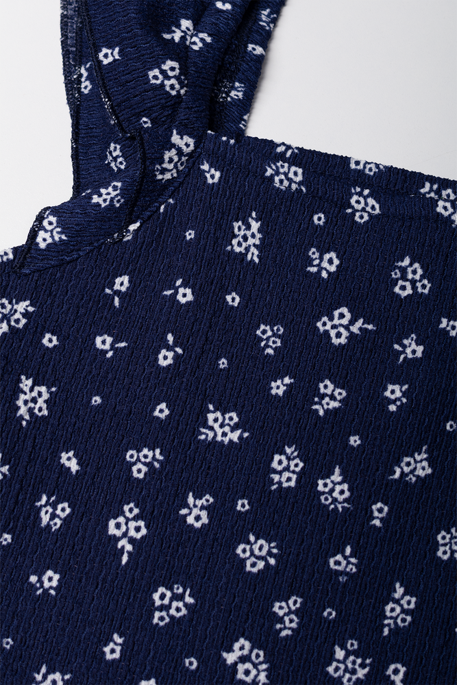 Ditsy Flutter Sleeve Dress Navy