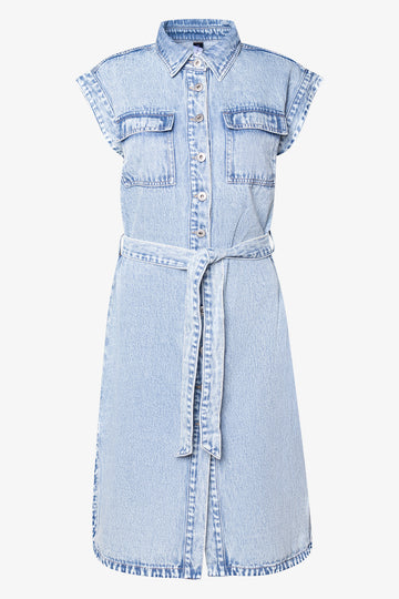 Denim Midi Shirt Dress Light Blue
