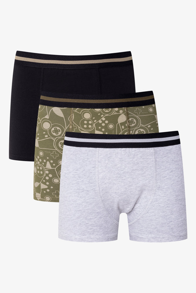 3 Pack Knit Boxers Green, Black And Grey