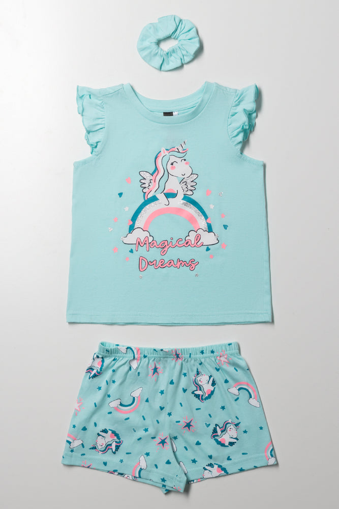 Unicorn Shorts Pyjama Set Blue