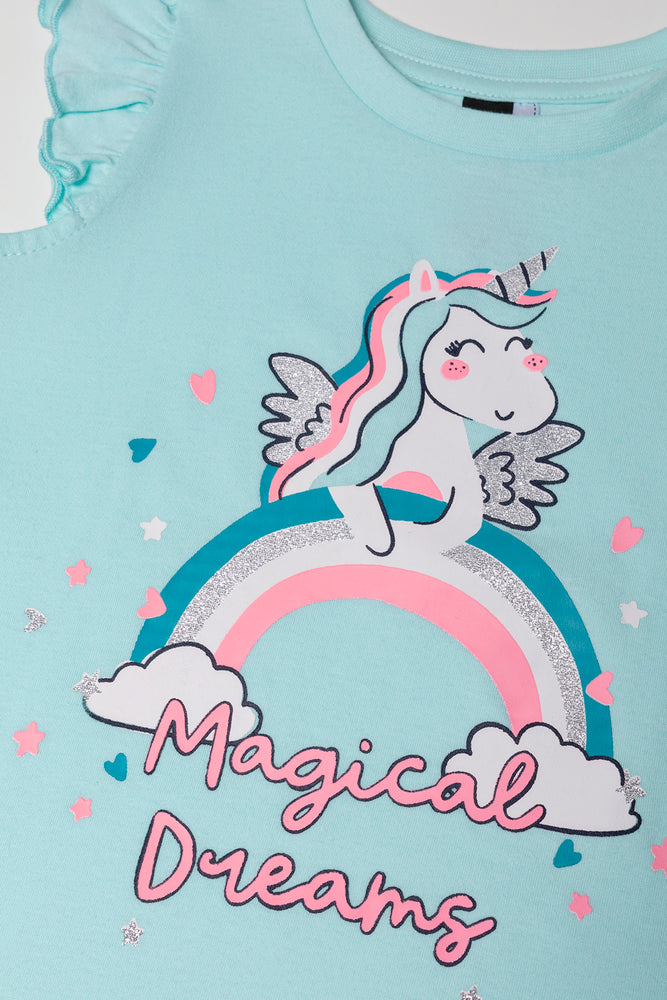 Unicorn Shorts Pyjama Set Blue