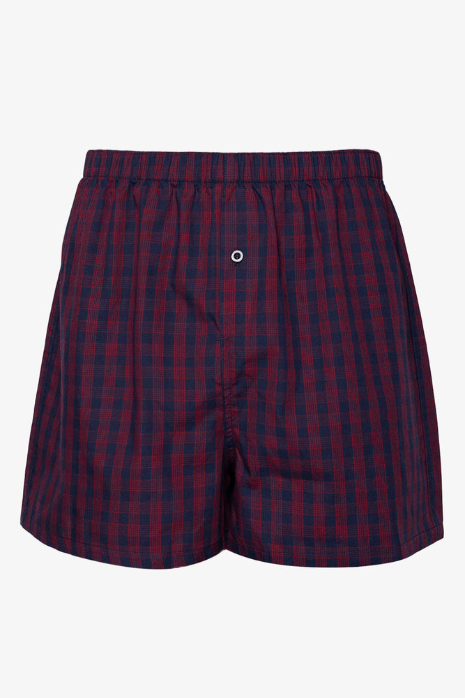 3 Pack Check Woven Boxers Burgundy, Navy And Light Blue (2)