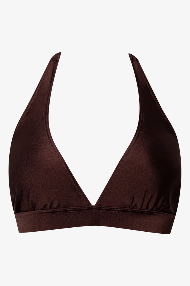 Ruched Halter Neck Bikini Top Brown