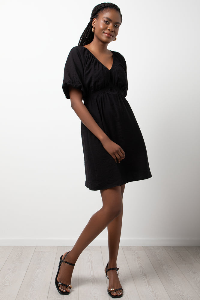 Short Puff Sleeve Dress Black
