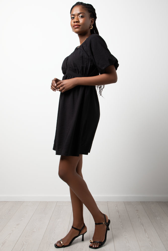 Short Puff Sleeve Dress Black (1)