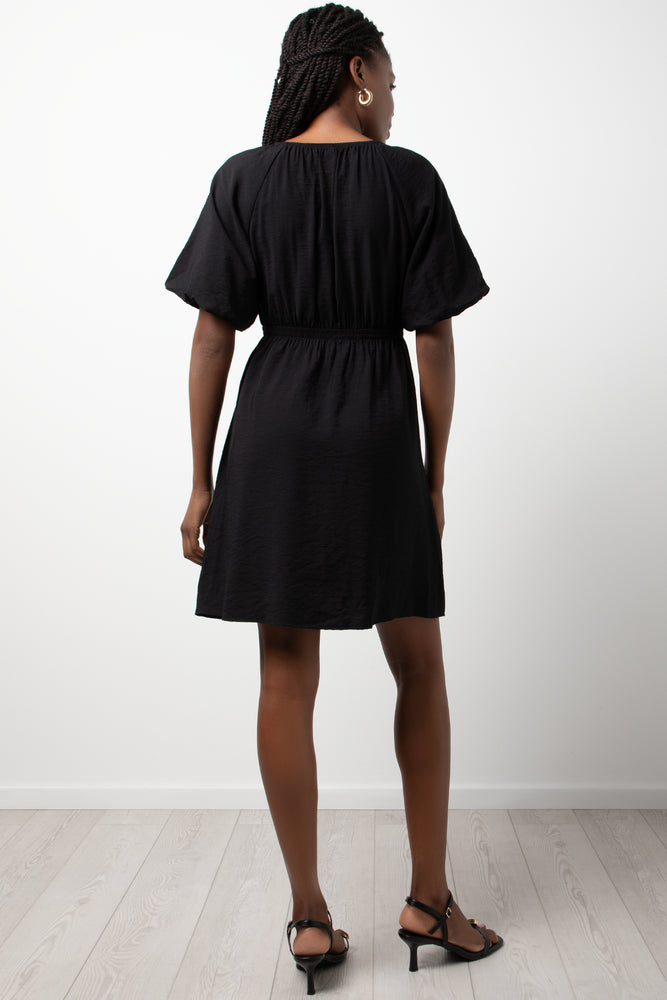 Short Puff Sleeve Dress Black (2)