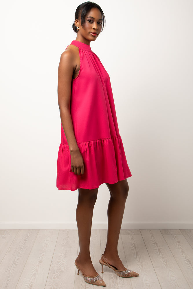 Halter Neck Tiered Dress Pink