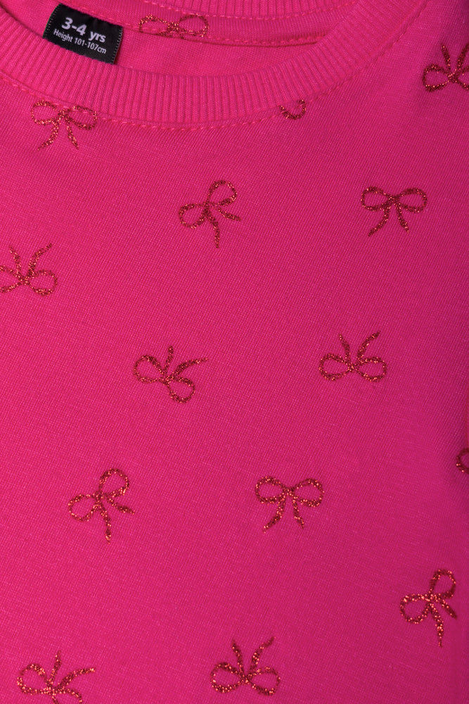 Glitter Bow Short Sleeve T-Shirt Pink