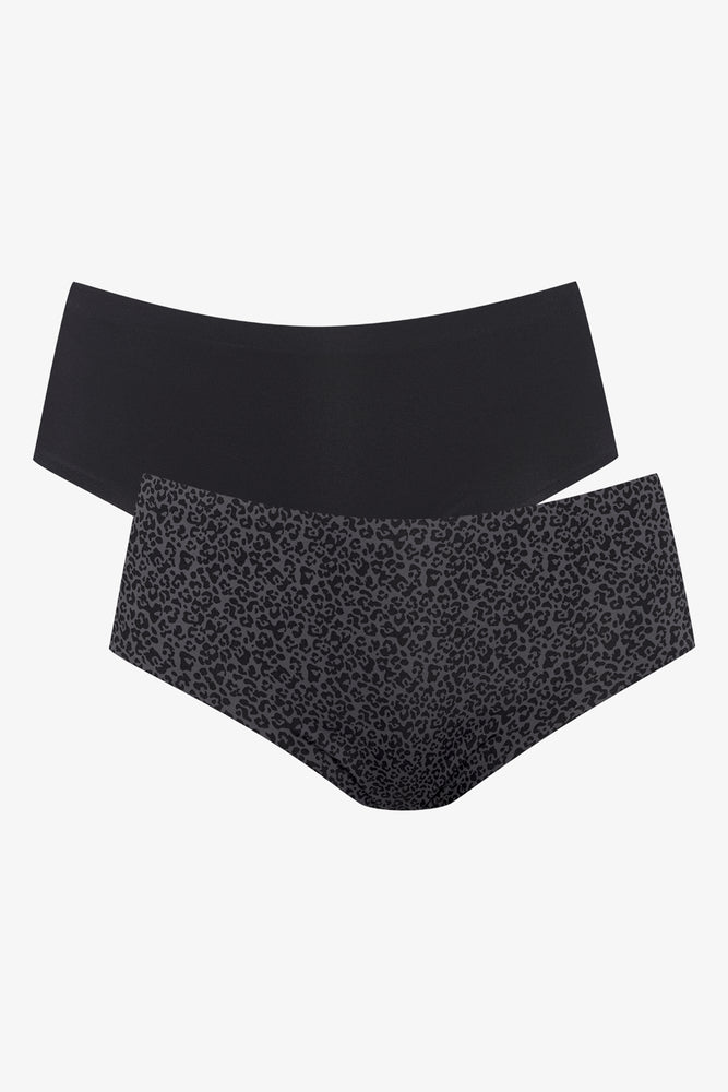 2 Pack Leopard Print Bonded Boyleg Black