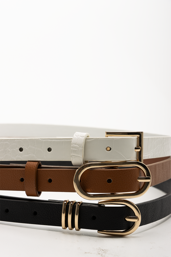 3 Pack Croc Belt Set White, Tan And Black (1)