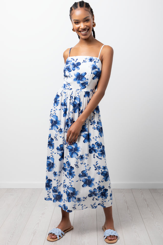 Floral Fit And Flare Dress Blue And White | Dresses & Jumpsuits
