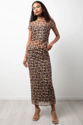 Animal Print Mesh Skirt Brown
