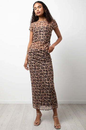 Animal Print Mesh Skirt Brown