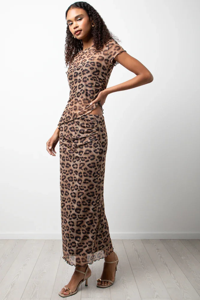 Animal Print Mesh Skirt Brown (2)