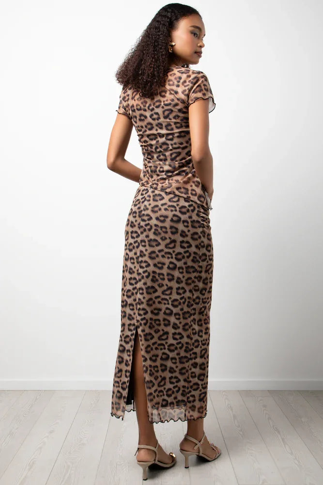 Animal Print Mesh Skirt Brown (3)
