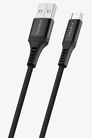 Black Premio Braided USB to USB-C Cable 3m