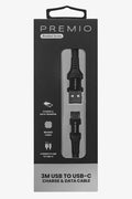 Black Premio Braided USB to USB-C Cable 3m (1)