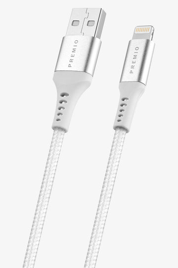 White Premio Braided 10w USB Lightning Cable 1.8m