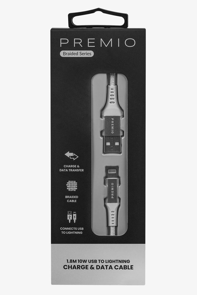 White Premio Braided 10w USB Lightning Cable 1.8m (1)