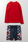 Hot Wheels Long Sleeve Swimsuit Set Red And Grey (2)