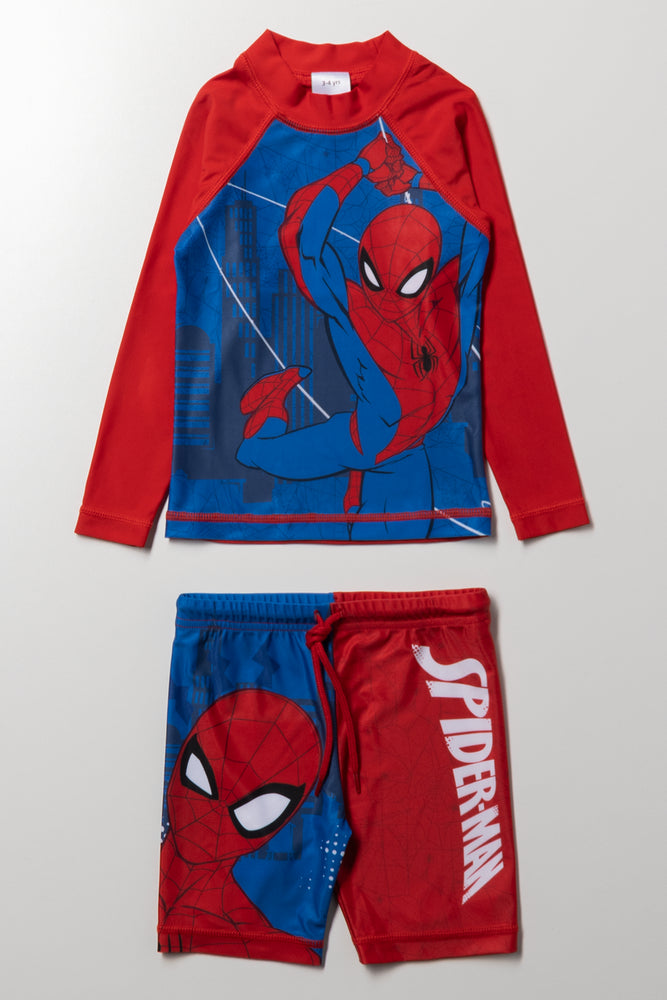 Spider-Man Long Sleeve Swimsuit Set Red And Blue