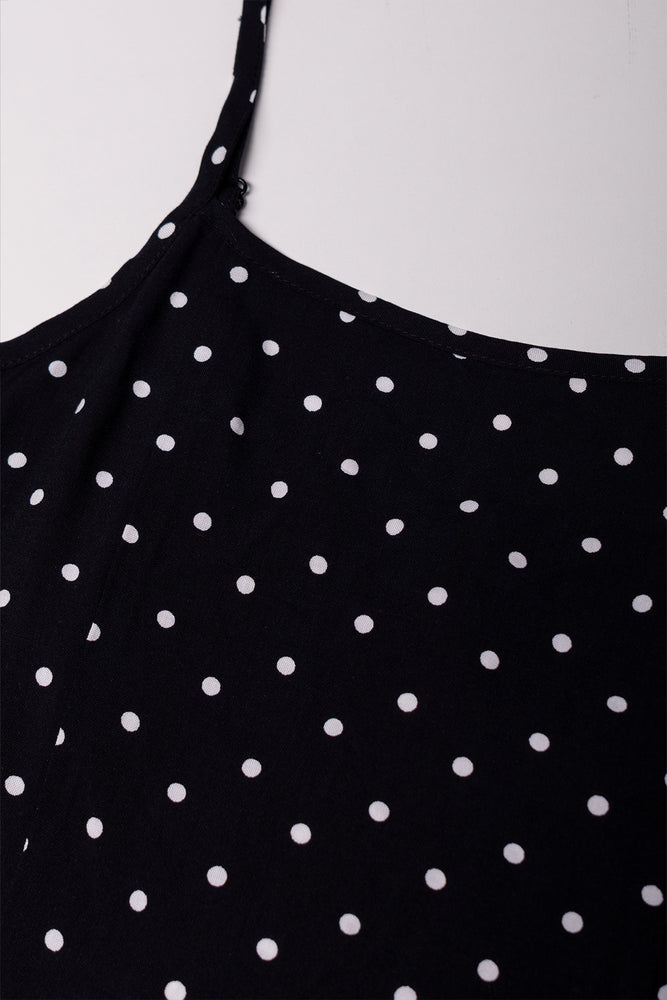 Polka Dot Strappy Dress Black (1)
