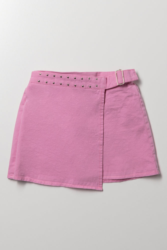 Stud Wrap Skirt Pink
