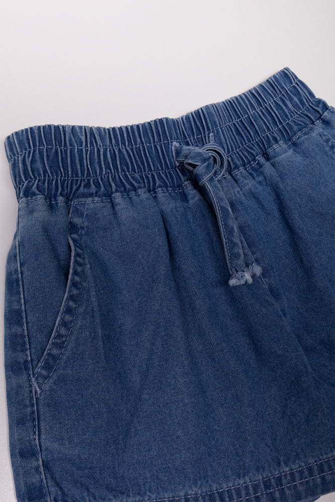 Chambray Pull On Shorts Blue
