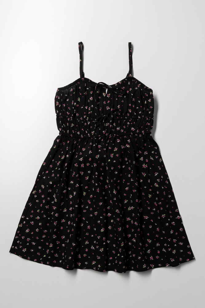 Strappy Linen Dress Black